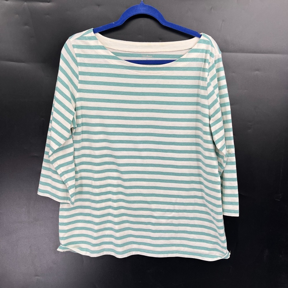 L.L. Bean boatneck aqua blue striped coastal grandma nautical classic preppy‎ XL
